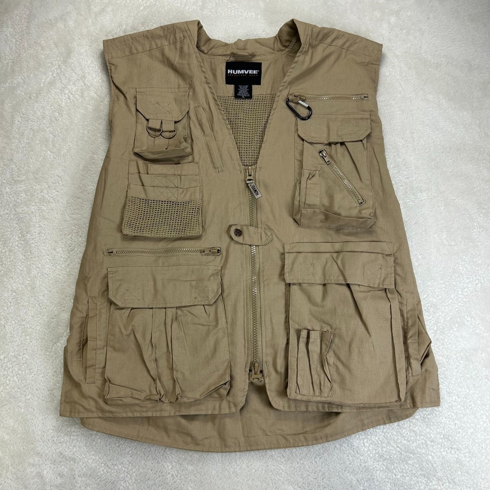 Humvee Adventure Gear Safari Photo Vest Mens XL Beige Lined Utility Outdoor